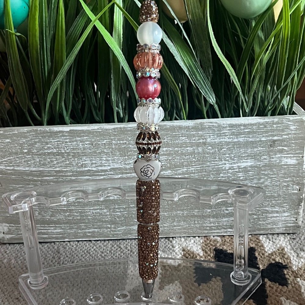Chic Beaded Pen with Brown and Pink Details